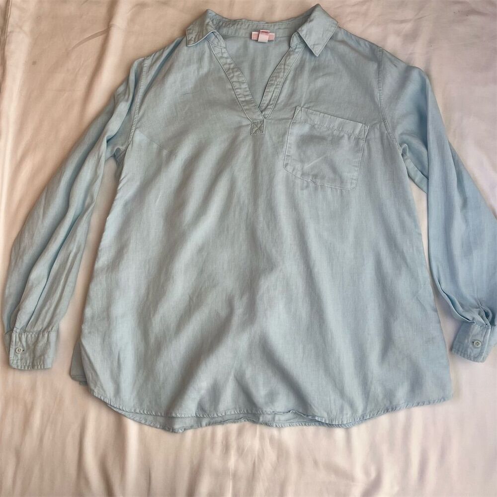 Isabel Maternity Blue Linen Blend Button-Up Shirt Unisex Size M